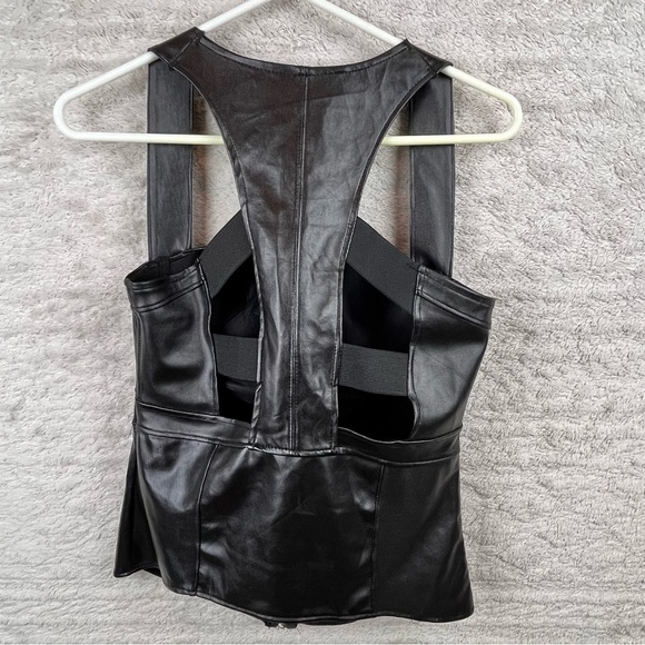 Black Faux Leather Bustier Large Coquette Goth Sexy - Picture 10 of 16